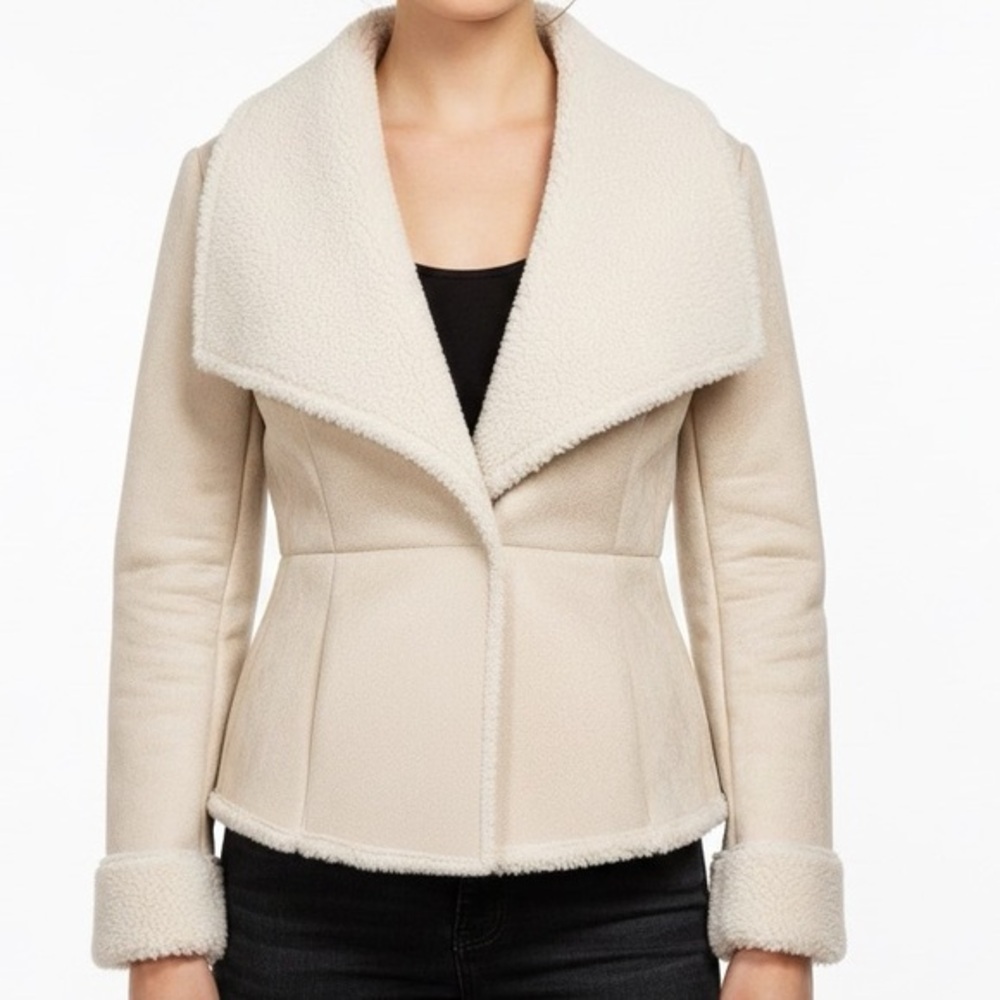 WHBM Sherpa Faux Suede Peplum Jacket Coat with Pockets Women’s sz. XS